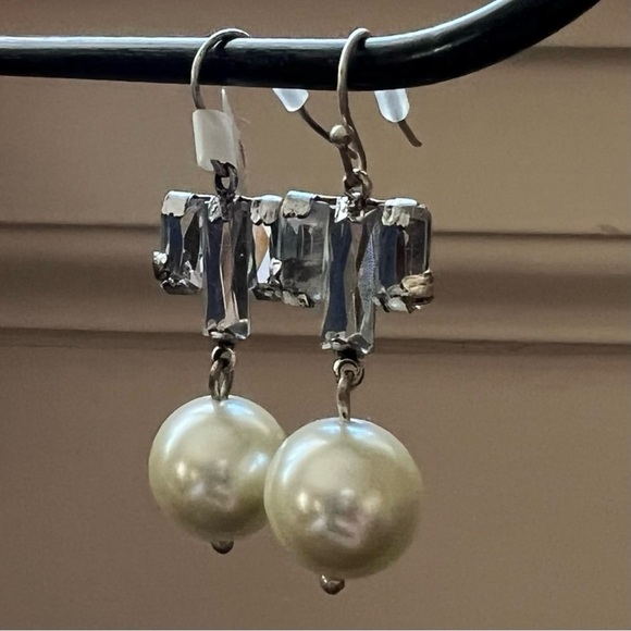JCREW diamond and pearl earrings.